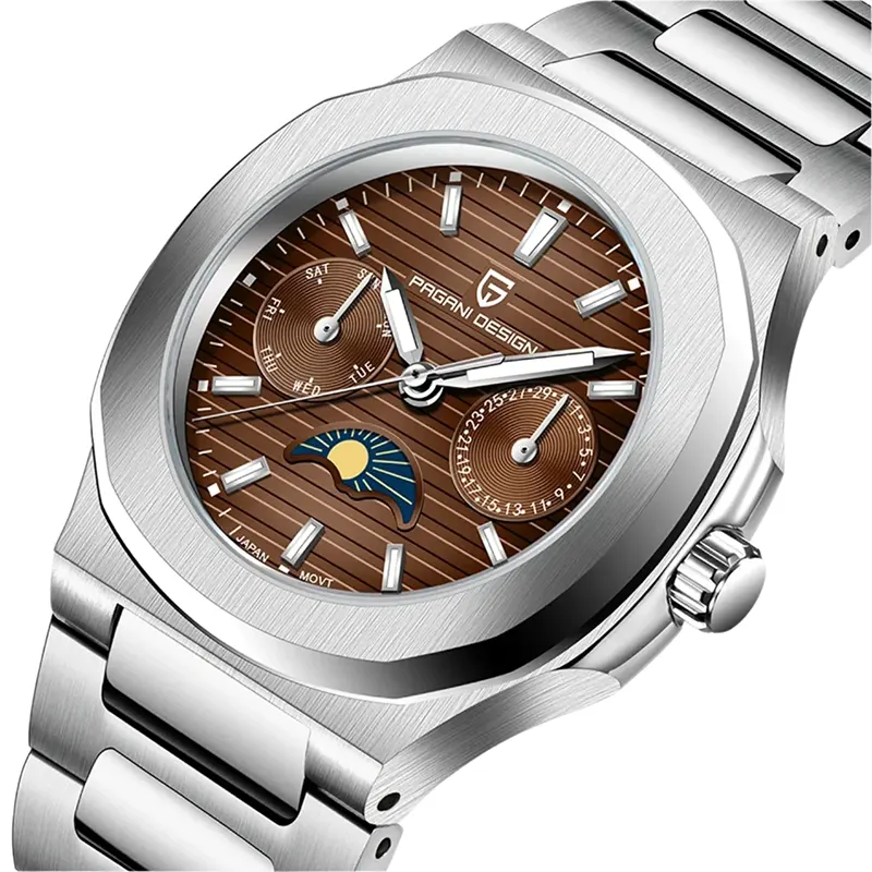 Pagani Design Nautilus Moon Phase Brown Dial Ladies Watch- PD-1786